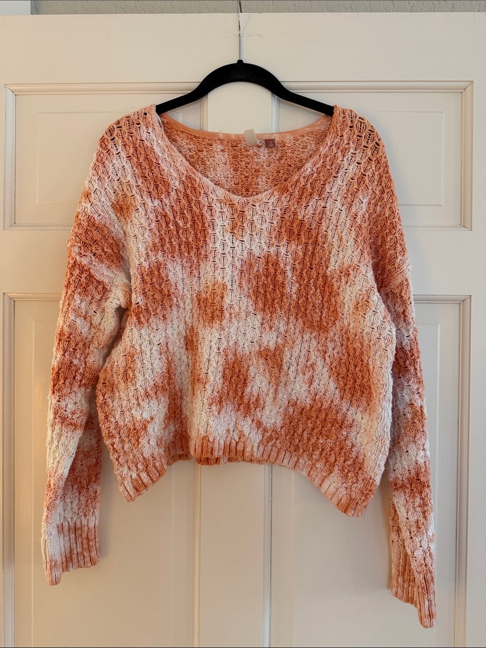 Pilcro Peach & Cream V-Neck Knit Sweater